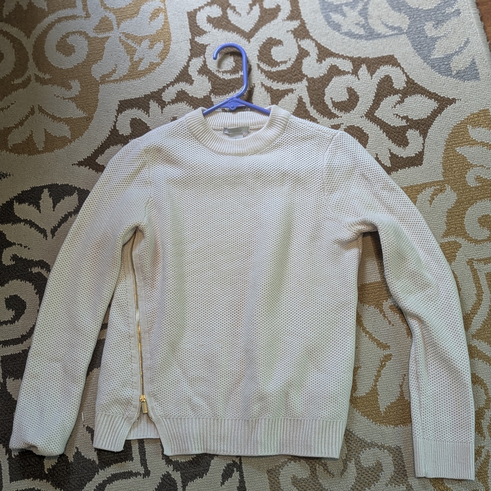 Cream Sweater with Side Zipper
